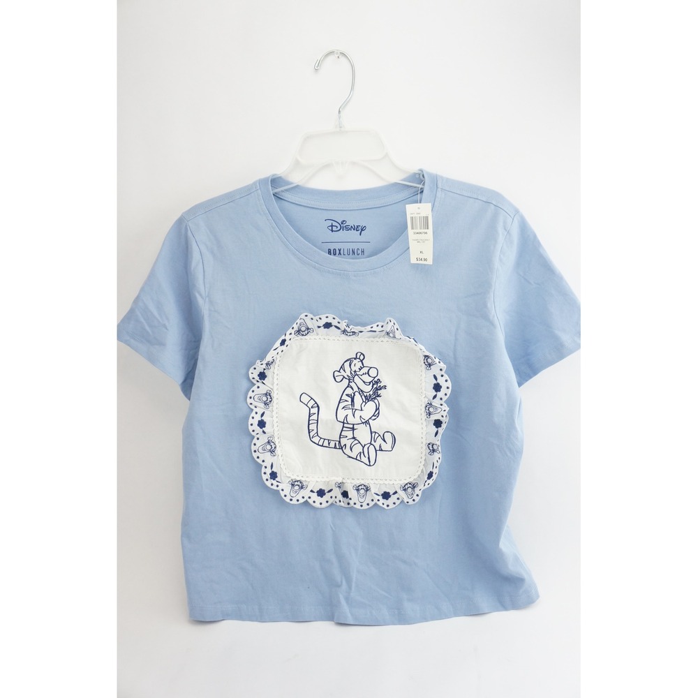 Disney BoxLunch Tigger‎ Toile Doily Top Womens XL Blue Organic Cotton Shirt NWT